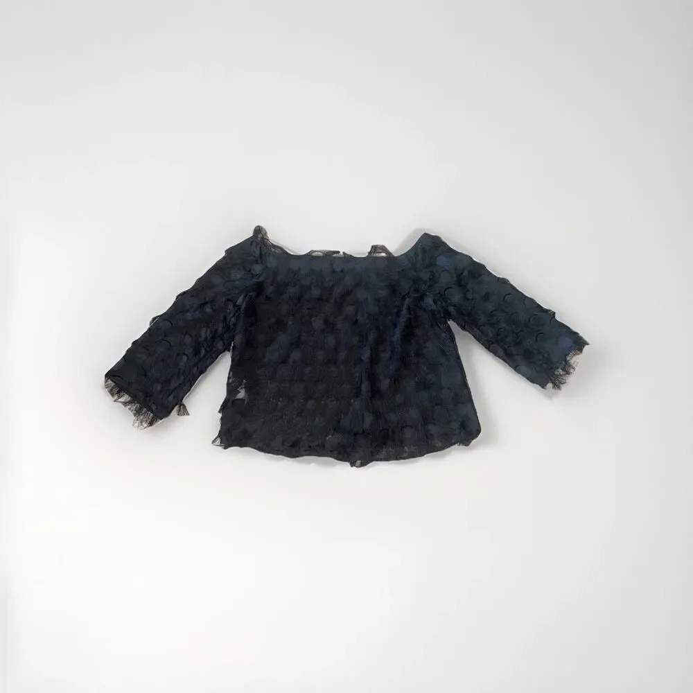 Women's Zara Black Polka Dot Boat Neck Semi Sheer  Cropped Top Size XS